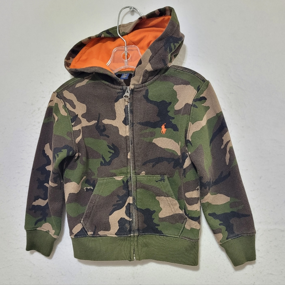 POLO RALPH LAUREN TODDLER BOYS CAMO FLEECE HOODED FULL-ZIP SWEATSHIRT SIZE 3T